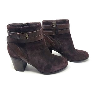 Clarks Enfield River Brown Suede Zip Ankle Booties - Buckle Straps - Size 7.5